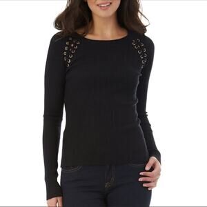Calvin Klein Lace Detail Ribbed Pullover Sweater Black Size S